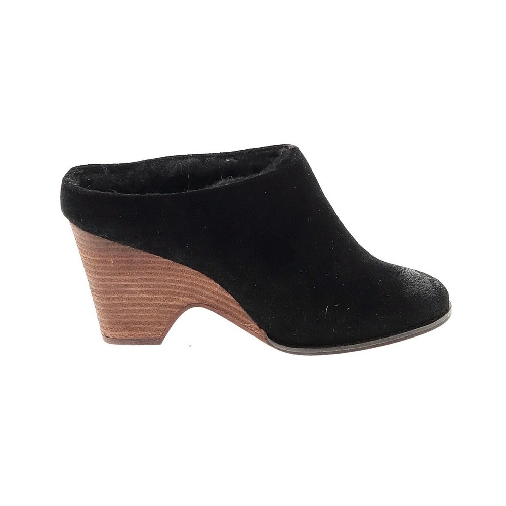 Kelsi Dagger Brooklyn Black Suede Faux Fur Lined Wedge Mules Clogs Womens 10